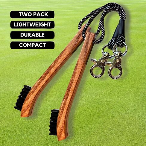 Golf Brush Made from Hickory Wood (2 Pack) - Paracord and Clip Attachment for Bags and Carts, Club Cleaner Ideal for Woods and Irons - Golf Accesories for Men in Saudi Arabia
