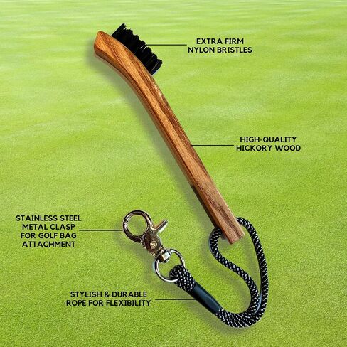 Golf Brush Made from Hickory Wood (2 Pack) - Paracord and Clip Attachment for Bags and Carts, Club Cleaner Ideal for Woods and Irons - Golf Accesories for Men in Saudi Arabia