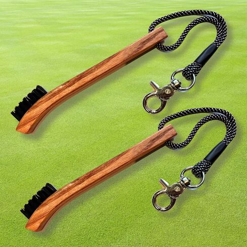 Golf Brush Made from Hickory Wood (2 Pack) - Paracord and Clip Attachment for Bags and Carts, Club Cleaner Ideal for Woods and Irons - Golf Accesories for Men in Saudi Arabia