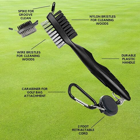 Golf Brush Made from Hickory Wood (2 Pack) - Paracord and Clip Attachment for Bags and Carts, Club Cleaner Ideal for Woods and Irons - Golf Accesories for Men in Saudi Arabia