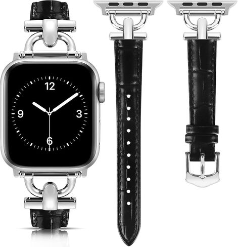 Leather Band Compatible with Apple Watch Bands for Women, Dressy Fancy Strap for iWatch Series 11/10/9/8/7/6/5/4/3/2/1/se(38mm 40mm 41mm 42mm,Black/Gold) in Kuwait