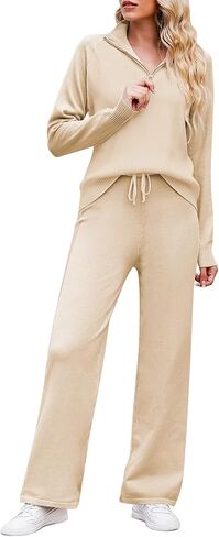TOLENY Casual Ribbed Knit Lounge Sets for Women Half Zipper Pullover and Drawstring Pants Tracksuit Outfits in Saudi Arabia