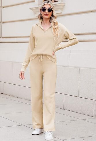 TOLENY Casual Ribbed Knit Lounge Sets for Women Half Zipper Pullover and Drawstring Pants Tracksuit Outfits in Saudi Arabia