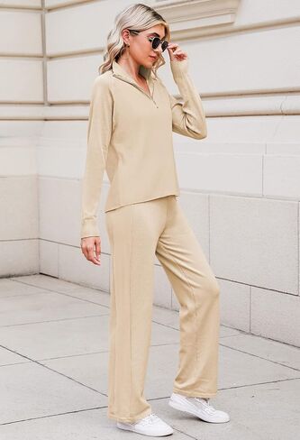 TOLENY Casual Ribbed Knit Lounge Sets for Women Half Zipper Pullover and Drawstring Pants Tracksuit Outfits in Saudi Arabia