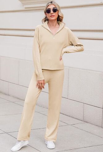 TOLENY Casual Ribbed Knit Lounge Sets for Women Half Zipper Pullover and Drawstring Pants Tracksuit Outfits in Saudi Arabia