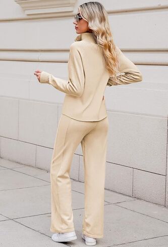 TOLENY Casual Ribbed Knit Lounge Sets for Women Half Zipper Pullover and Drawstring Pants Tracksuit Outfits in Saudi Arabia
