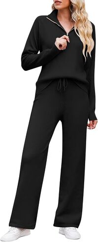 TOLENY Casual Ribbed Knit Lounge Sets for Women Half Zipper Pullover and Drawstring Pants Tracksuit Outfits in Saudi Arabia