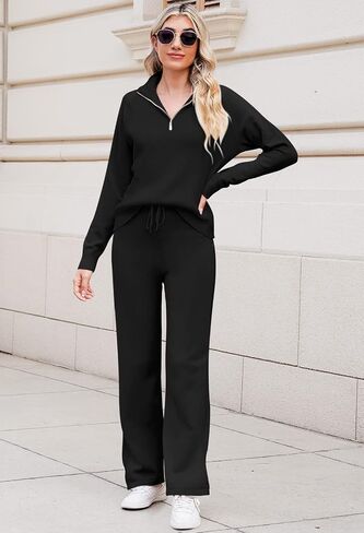 TOLENY Casual Ribbed Knit Lounge Sets for Women Half Zipper Pullover and Drawstring Pants Tracksuit Outfits in Saudi Arabia