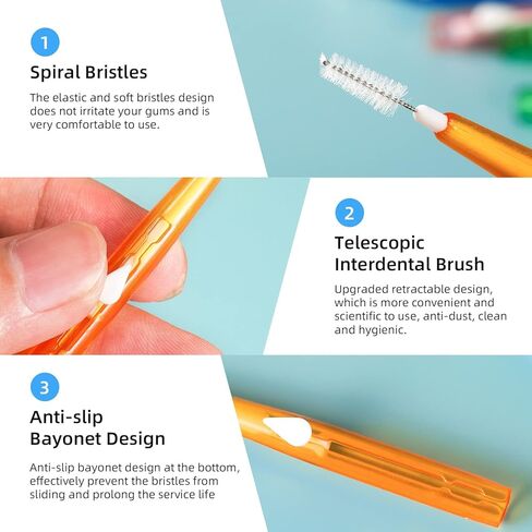 100 قطعة من فرش آنهوا المتدرجة بين الأسنان، فرشاة تنظيف الأسنان بالدفع والسحب مع صندوق تخزين (برتقالي، أصفر، وردي، أخضر، أزرق) in Kuwait