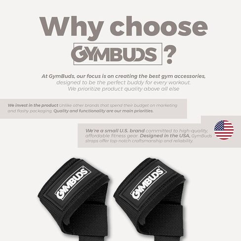 Gymbuds - أحزمة معصم رفع من الدرجة العسكرية لرفع الأثقال - جودة عسكرية مقاس 23.6 بوصة - قطن مبطن ومقوى بالنايلون، رفع الأثقال، رفع الأثقال، تدريب القوة، وكمال الأجسام in Saudi Arabia