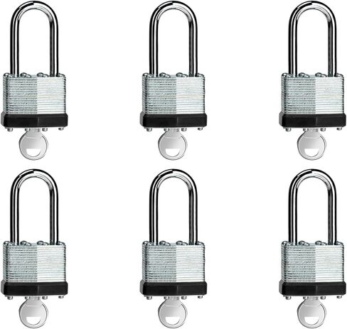 6 Pack Laminated Keyed Padlock (1-9/16", 40mm), Keyed Alike Locks, Black Hoop, Long Shackle, Lock for Gym Locker, Luggage, Suitcase, Baggage, Toolbox, Case in Saudi Arabia
