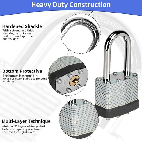 6 Pack Laminated Keyed Padlock (1-9/16", 40mm), Keyed Alike Locks, Black Hoop, Long Shackle, Lock for Gym Locker, Luggage, Suitcase, Baggage, Toolbox, Case in Saudi Arabia