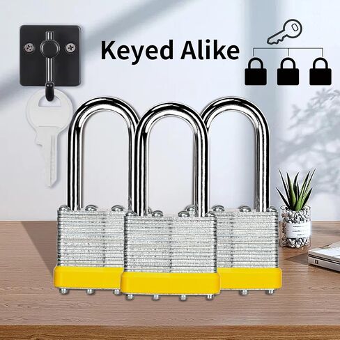 6 Pack Laminated Keyed Padlock (1-9/16", 40mm), Keyed Alike Locks, Black Hoop, Long Shackle, Lock for Gym Locker, Luggage, Suitcase, Baggage, Toolbox, Case in Saudi Arabia