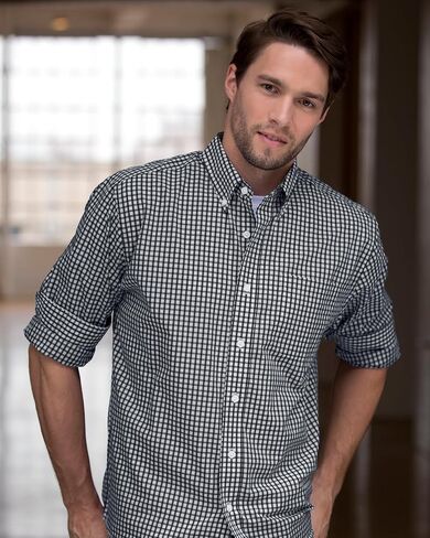 Men's Collegiate Easy-Care Long Sleeve Gingham Check Button Down Shirt, Ohio State Buckeyes, Red, Large in Kuwait