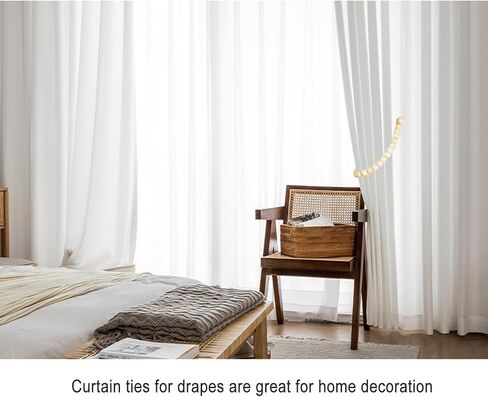 Magnetic Curtain Tiebacks, Wood Curtain Tie Backs for Curtains, Boho Curtain Holders for Drapes, Window Treatment Holdbacks for Bedroom Decor, Natural 4 Pack in Kuwait
