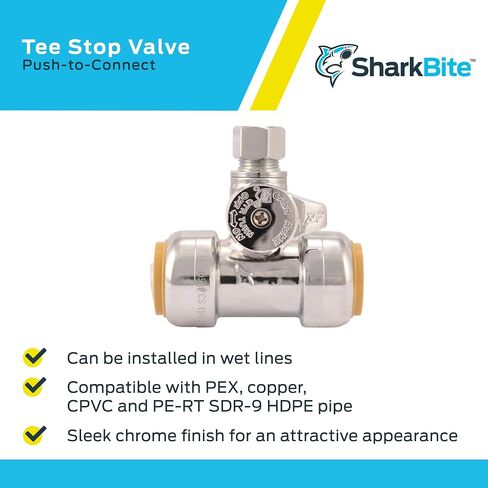 SharkBite Max 1/2 x 1/2 x 1/4 بوصة صمام إيقاف ضغط، ادفع لتوصيل تركيبات السباكة النحاسية، أنابيب PEX، النحاس، CPVC، PE-RT، HDPE، UR24983A in Saudi Arabia