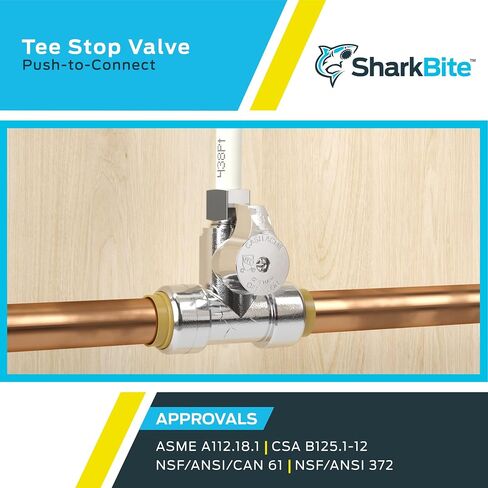 SharkBite Max 1/2 x 1/2 x 1/4 بوصة صمام إيقاف ضغط، ادفع لتوصيل تركيبات السباكة النحاسية، أنابيب PEX، النحاس، CPVC، PE-RT، HDPE، UR24983A in Saudi Arabia