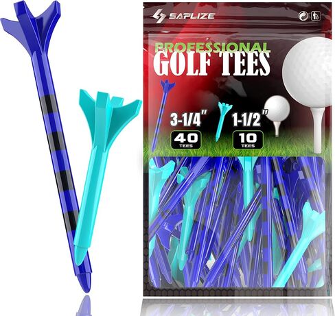 مجموعة تي شيرتات جولف بلاستيكية من SAPLIZE مكونة من 50 قطعة (1-1/2 بوصة و3-1/4 بوصة متوفرة) تقلل الاحتكاك والدوران الجانبي، 4 شوكات بلاستيكية، مختلطة in Kuwait