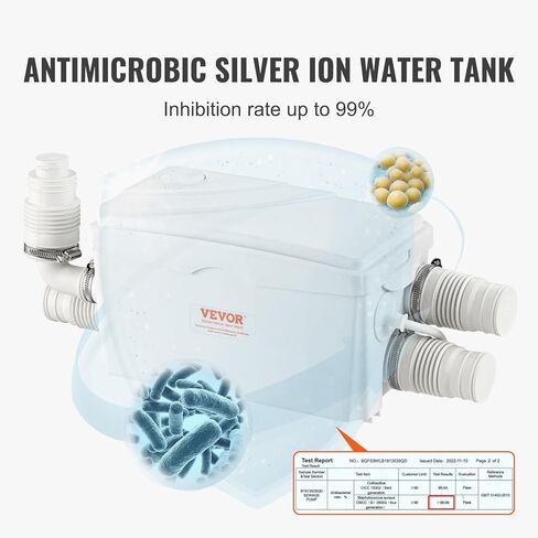 مضخة ماسيراتور VEVOR 350 وات، تدفق 6000 لتر/ساعة، رأس 23 قدم/7 متر، مضخة حوض الصرف الصحي من ماسيراتور مع 3 مداخل مياه للطابق السفلي، المطبخ، المغسلة، الدش، حوض الاستحمام، آلة التخلص من مياه الصرف الصحي في الغسيل in Kuwait