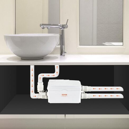 مضخة ماسيراتور VEVOR 350 وات، تدفق 6000 لتر/ساعة، رأس 23 قدم/7 متر، مضخة حوض الصرف الصحي من ماسيراتور مع 3 مداخل مياه للطابق السفلي، المطبخ، المغسلة، الدش، حوض الاستحمام، آلة التخلص من مياه الصرف الصحي في الغسيل in Kuwait