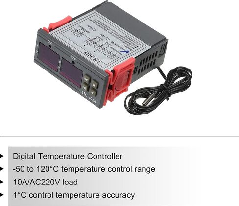 MECCANIXITY AC110-220V LED Digital Temperature Controller Thermostat Heating Cooling -50 to 120°C STC-3018 Relay Output with NTC 10K Temperature Probe in Saudi Arabia