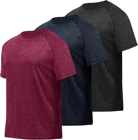 3 Pack Workout Mens Shirts - Dry Fit Causal Moisture Wicking Work Gym Athletic Short Sleeve for Basketball Running in Saudi Arabia