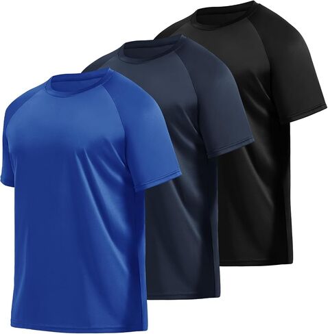3 Pack Workout Mens Shirts - Dry Fit Causal Moisture Wicking Work Gym Athletic Short Sleeve for Basketball Running in Saudi Arabia