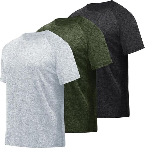 3 Pack Workout Mens Shirts - Dry Fit Causal Moisture Wicking Work Gym Athletic Short Sleeve for Basketball Running in Saudi Arabia