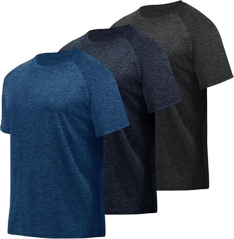 3 Pack Workout Mens Shirts - Dry Fit Causal Moisture Wicking Work Gym Athletic Short Sleeve for Basketball Running in Saudi Arabia