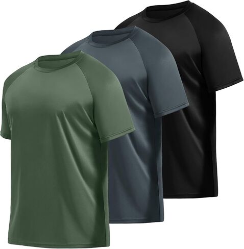 3 Pack Workout Mens Shirts - Dry Fit Causal Moisture Wicking Work Gym Athletic Short Sleeve for Basketball Running in Saudi Arabia