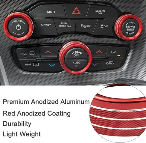لهوندا أكورد سبائك الألومنيوم تكييف الهواء التبديل حجم الصوت غطاء زر A / C غطاء مقبض التحكم في المناخ للجيل العاشر هوندا أكورد سيدان سبورت EX EX-L LX 2018-2022 (أحمر، 5 قطع) in Kuwait