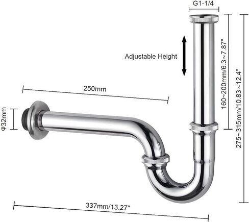 ZM Brass 1-1/4" P-trap Pipe, Adjustable Height Sink Waste Drain Kit, Chrome in Saudi Arabia