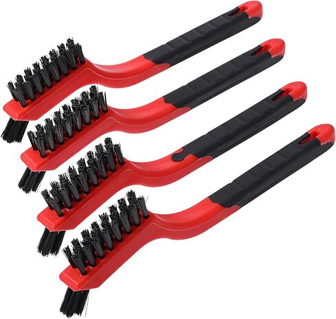 4pcs Mini Wire Brush Set, Nylon Tube Brushes Brass Stainless Steel Wire Brushes Bristles Rust Paint Metal with Curved Handle Grip for Dirt Removal in Holes in Saudi Arabia