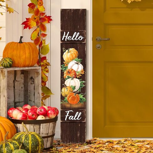 Dandat Fall Porch Sign Wooden Pumpkin Hanging Porch Decor Autumn Vertical Thanksgiving Welcome Signs for Front Porch Rustic Pumpkin Decoration Outdoor Standing for Home Yard, 42(Dark Color) in Saudi Arabia