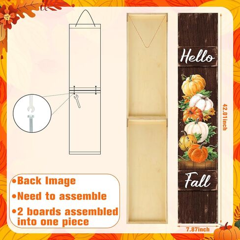 Dandat Fall Porch Sign Wooden Pumpkin Hanging Porch Decor Autumn Vertical Thanksgiving Welcome Signs for Front Porch Rustic Pumpkin Decoration Outdoor Standing for Home Yard, 42(Dark Color) in Saudi Arabia