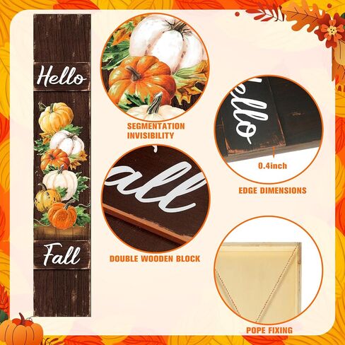 Dandat Fall Porch Sign Wooden Pumpkin Hanging Porch Decor Autumn Vertical Thanksgiving Welcome Signs for Front Porch Rustic Pumpkin Decoration Outdoor Standing for Home Yard, 42(Dark Color) in Saudi Arabia