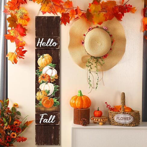 Dandat Fall Porch Sign Wooden Pumpkin Hanging Porch Decor Autumn Vertical Thanksgiving Welcome Signs for Front Porch Rustic Pumpkin Decoration Outdoor Standing for Home Yard, 42(Dark Color) in Saudi Arabia