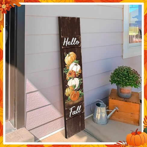 Dandat Fall Porch Sign Wooden Pumpkin Hanging Porch Decor Autumn Vertical Thanksgiving Welcome Signs for Front Porch Rustic Pumpkin Decoration Outdoor Standing for Home Yard, 42(Dark Color) in Saudi Arabia