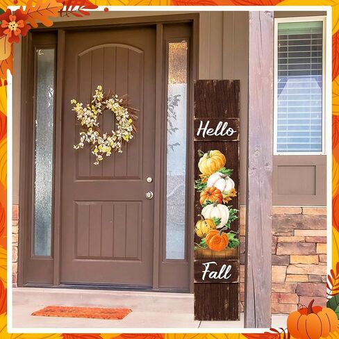Dandat Fall Porch Sign Wooden Pumpkin Hanging Porch Decor Autumn Vertical Thanksgiving Welcome Signs for Front Porch Rustic Pumpkin Decoration Outdoor Standing for Home Yard, 42(Dark Color) in Saudi Arabia
