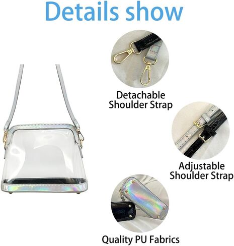 محفظة تينيات الشفافة للنساء معتمدة من الاستاد، حقيبة كروس صغيرة شفافة شفافة من خلال حقيبة كتف للسفر في الحفلات in Kuwait