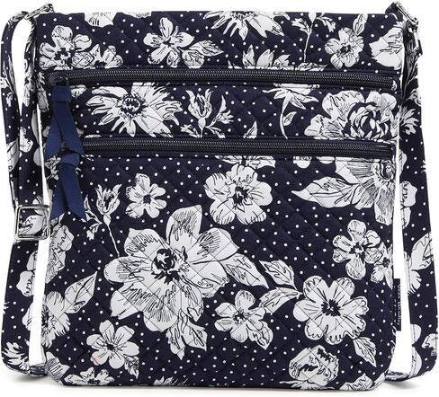 محفظة Vera Bradley Cotton Collegiate ذات السحاب الثلاثي Hipster Crossbody (تتوفر فرق متعددة)، Navy/White Rain Garden in Saudi Arabia