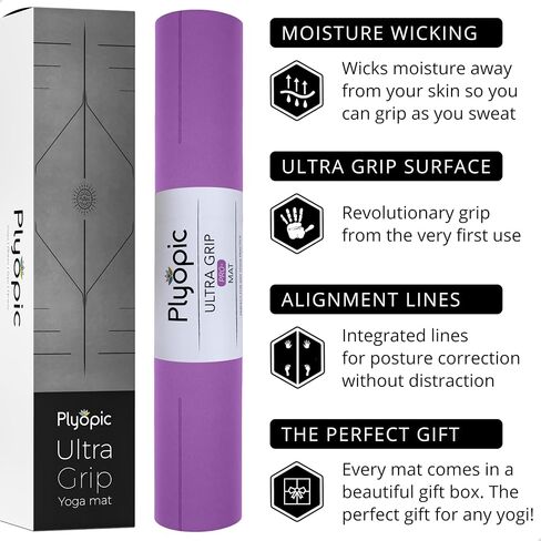 Plyopic. Ultra-Grip Pro+ Yoga Mat – EXTREME Non-Slip Performance - Dry Grip & Wet Grip - Alignment Line - Comfortable & Sweat Resistant - For Yoga, Pilates, Exercise, Workout, Bikram & Hot Yoga in Kuwait