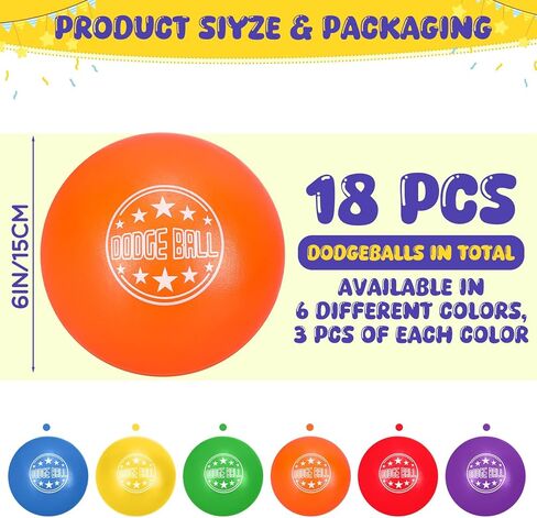 Jerify 18 Pack Foam Dodgeball Set 6 Inch Soft Skin Foam Playground Dodgeballs Bulk, Low Density Foam for Non Sting Dodgeball Sports Equipment for Kids and Adults in Kuwait