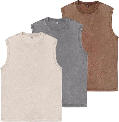 Mens Workout Tank Tops Sleeveless Tee Shirts Men Muscle Shirt Gym Acid Wash T Shirts Running Beach Loose Fit Tee in Saudi Arabia