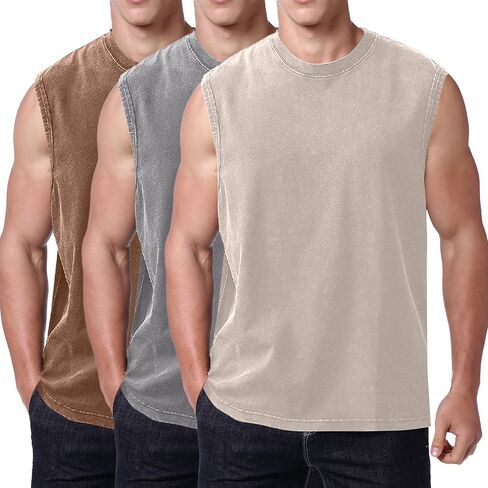 Mens Workout Tank Tops Sleeveless Tee Shirts Men Muscle Shirt Gym Acid Wash T Shirts Running Beach Loose Fit Tee in Saudi Arabia