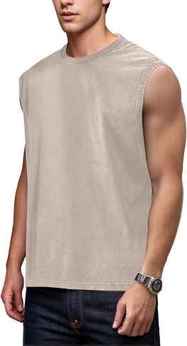 Mens Workout Tank Tops Sleeveless Tee Shirts Men Muscle Shirt Gym Acid Wash T Shirts Running Beach Loose Fit Tee in Saudi Arabia