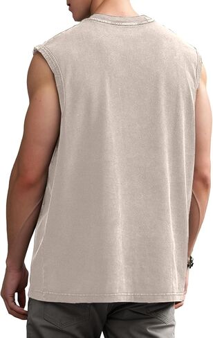 Mens Workout Tank Tops Sleeveless Tee Shirts Men Muscle Shirt Gym Acid Wash T Shirts Running Beach Loose Fit Tee in Saudi Arabia