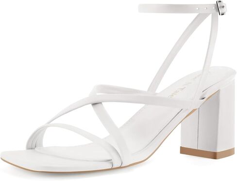 Shoe'N Tale Strappy Heels for Women Block Chunky Heels Open Square Toe Ankle Strap Buckle Sandals(9.5,A-Natural Nude) in Saudi Arabia