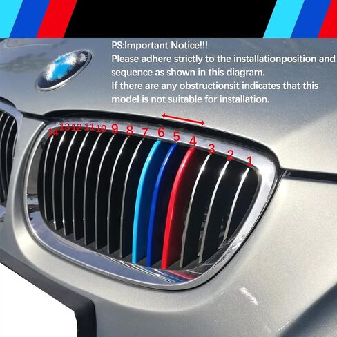 إدراجات شبكة السيارات لسيارات BMW 3 Series 2013-2018 F30 F31 318i 320i 328i 330i 335i 340i 8 شبكات، ملحقات الشواية الأمامية M ملونة in Saudi Arabia
