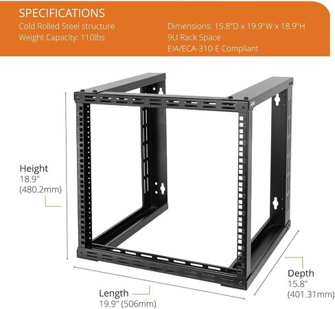 Tecmojo 9U Fixed Wall Mount Network Rack 15.8inch Depth Open Frame for Server Data/AV/IT/Communication/Computer Equipment/Patch Panel Heavy Duty in Kuwait
